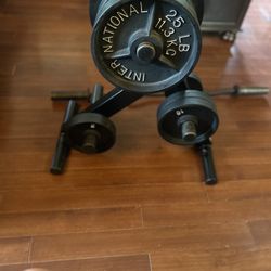 💪 Olympic Weight Set 155 Lbs With Curl Bar & Weight Tree💪