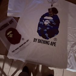 white t-shirt blue cameo bape