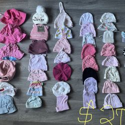 Baby Girl Hats,bibs,towel,crib Sheets, Changing Pad Cover,mittens ,pillow 