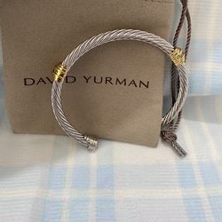 David Yurman 925 Sterling Silver Twisted Rope Charm With Diamond Cuff Bracelet 
