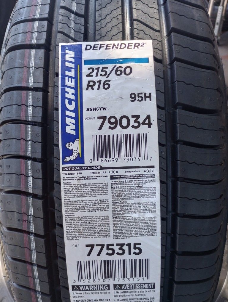 4 New Tires 215-60-16 Michelin Tires