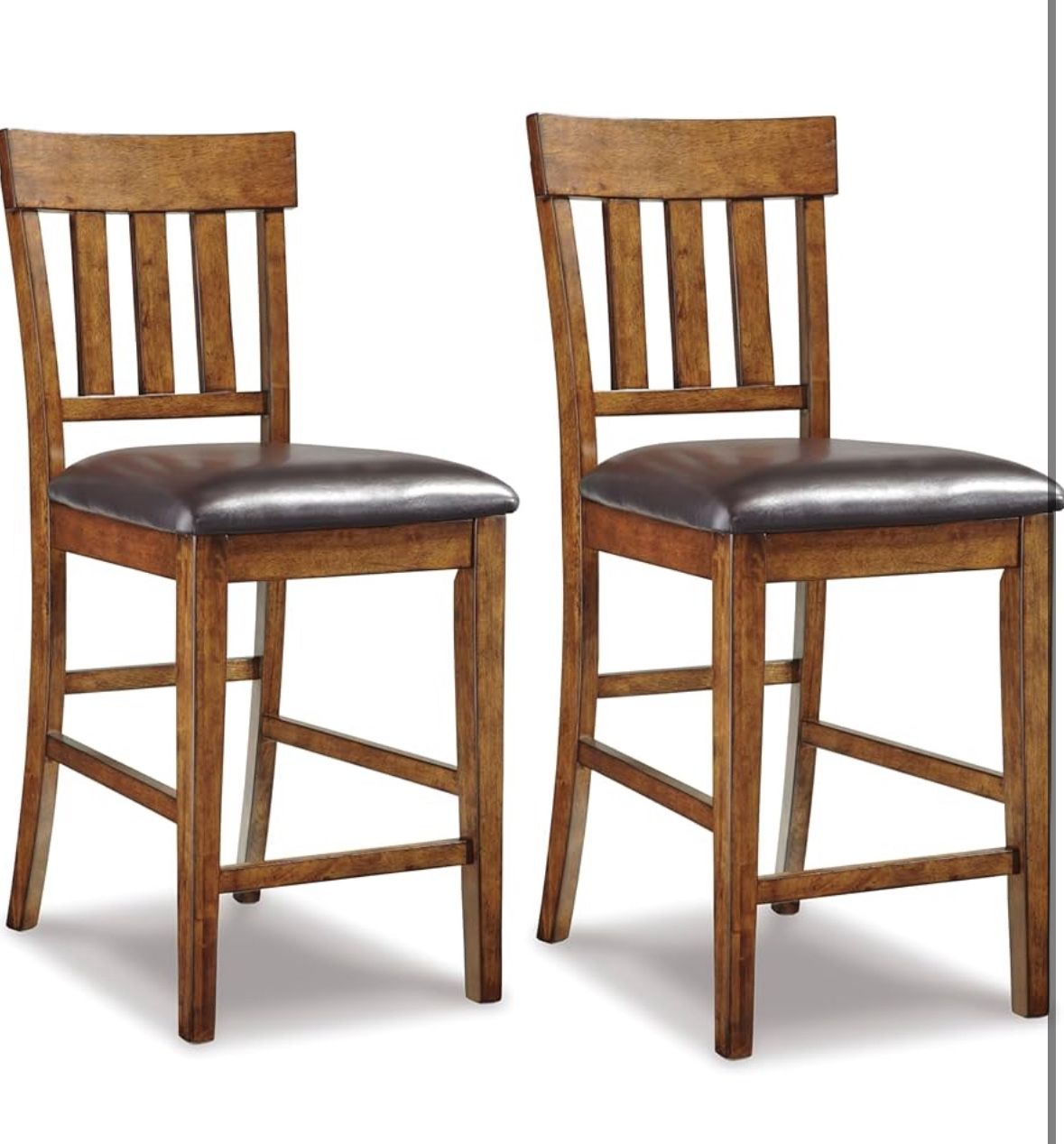 Traditional 26" Counter Height Faux Leather Seat Barstool, 2 Count, Brown