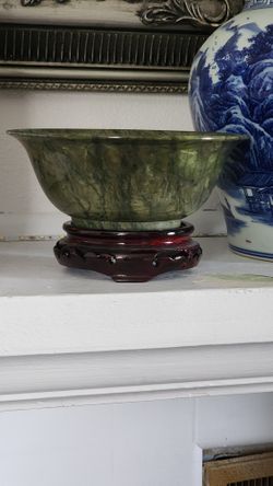 Burma Oil Green Natural  Jadeite Jade Bowl Vintage 