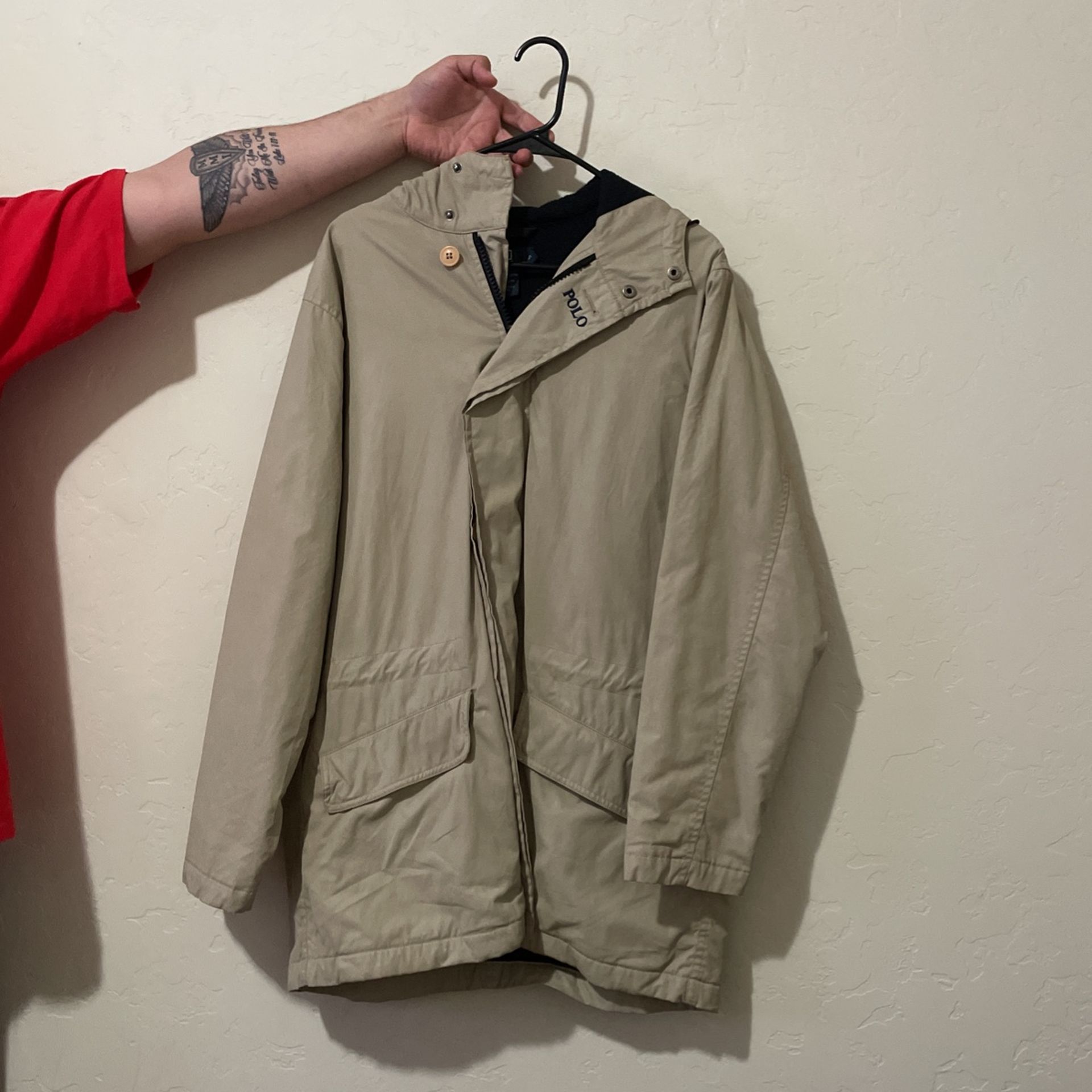 Mens Polo By Ralph Lauren Tan Hooded Zip up Size Small