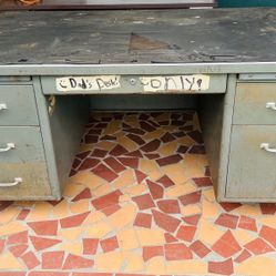 (As-Is) Vintage Mid-Century Military Steel Tanker Desk – (Authentic Military GSA Stamp)