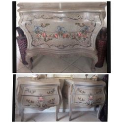 ANTIQUE BOMBAY CHEST SET.   FRENCH KING LOUIS XVI DESIGN