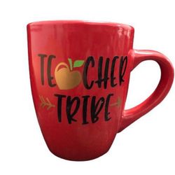 Red Teacher Mug with Funny Graphic - “Teacher Tribe”   