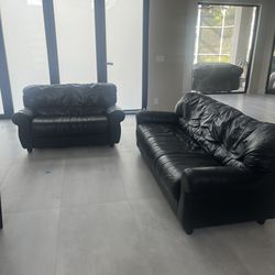 Black Leather Sofa And Love Seat