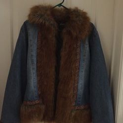 Kaity denim faux fur jacket small
