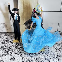 Vintage Marin Chiclana couple in blue, flamenco dancers, Spanish dolls, plastic doll collection 70-80s, gift for Spain lover