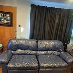 All Leather Navy Blue Sofa W/Recliners.  Approx 7' Long  Good Working Condition 