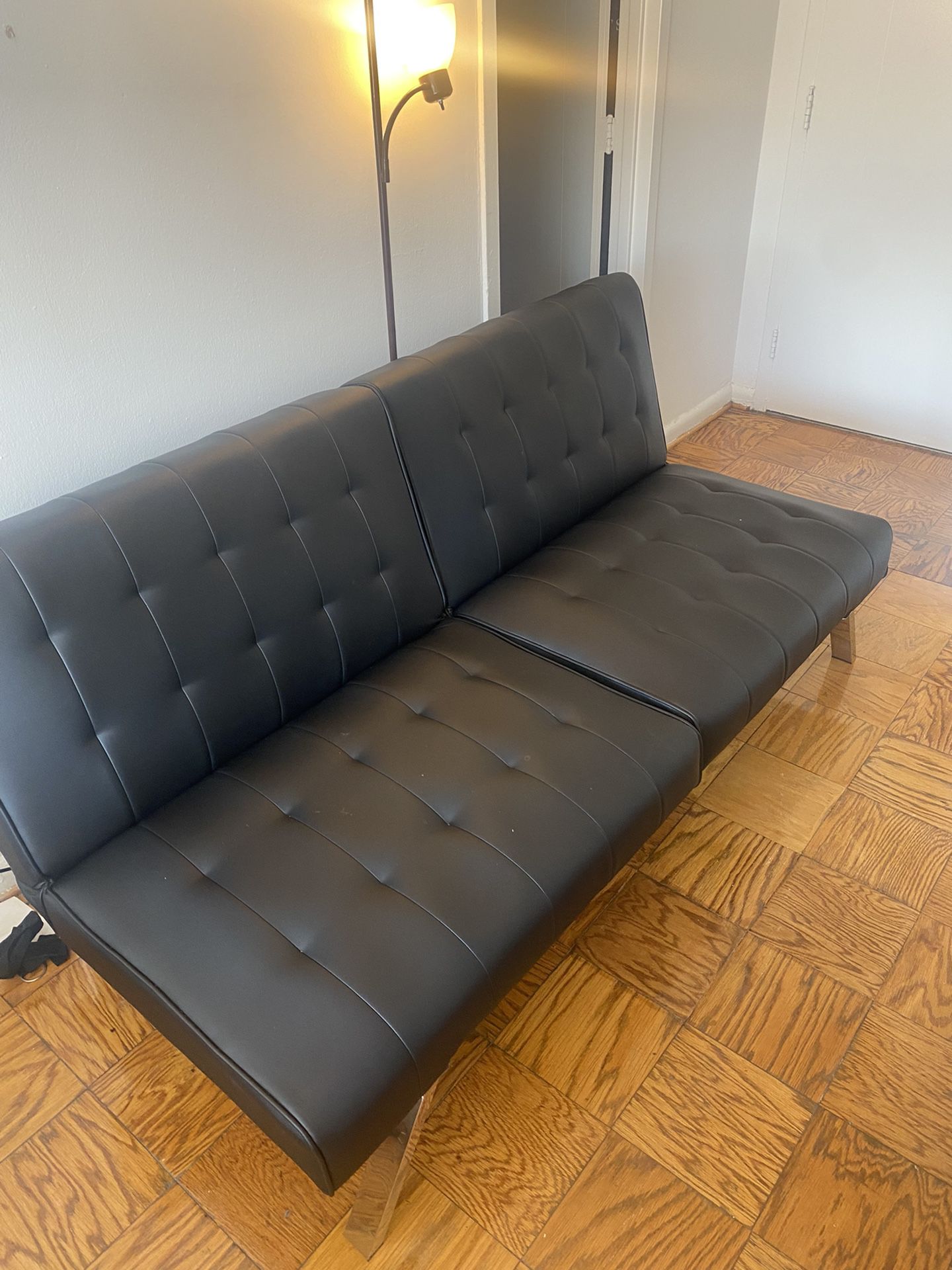 Futon Sofa, Black Faux Leather 