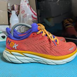 Hoka One One Clifton 8 Womens Size 8 Orange Athletic Running Shoes Sneakers