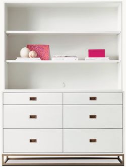 White 6-Drawer Dresser with Hutch Shelving