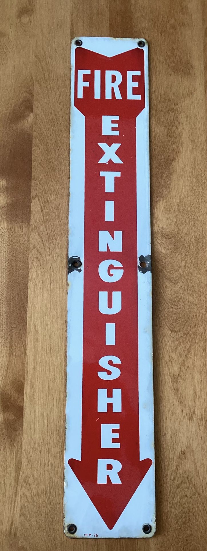 Vintage Porcelain Fire Extinguisher Sign. MF P 26. 24” Long