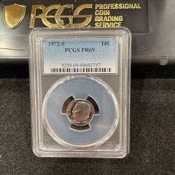 1972 S Gem Proof Roosevelt Dime Graded At PR69 C-5
