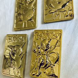 4 Pokemon 24K Gold Plated LE Trading Cards