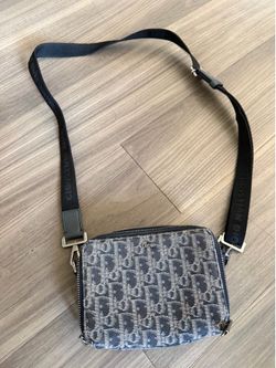 Authentic Dior Homme Oblique Jacquard Crossbody Messenger Bag Blue Gray