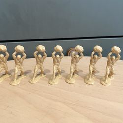 Lot of 7 Vintage Marx Prehistoric Caveman Holding a Large Boulder Plastic Play Toy Figure 2”