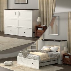 Full Size Murphy Bed Cabinet With Storage Drawer & Charging Station