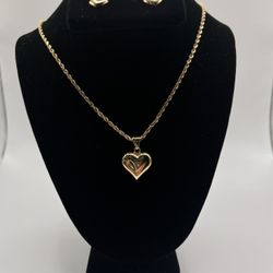 Set De Oro 14k Cadena, Anillo, Aretes / 14k Set Hearts Includes Necklace, Ring, Earrings