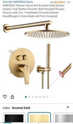 10 inch Round Brushed Gold Rian Shower System, Wall Mounted Shower/ceiling mount shower