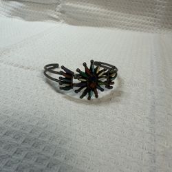 925 Sterling Silver Signed Native VTG Cuff w/ Multi-Gemstones 13.7gr Bracelet