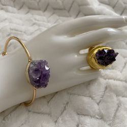 Raw Amethyst Ring And Bracelet 