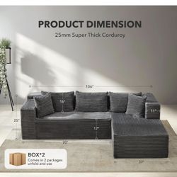 Oversized L Shape Modular Sofa, Soft Modular Sectional Couch with Thick Memory Foam, Easy Install Multi Purpose Furniture for Indoor Living Space