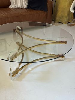 Vintage lucite and brass coffee table by Charles Hollis Jones