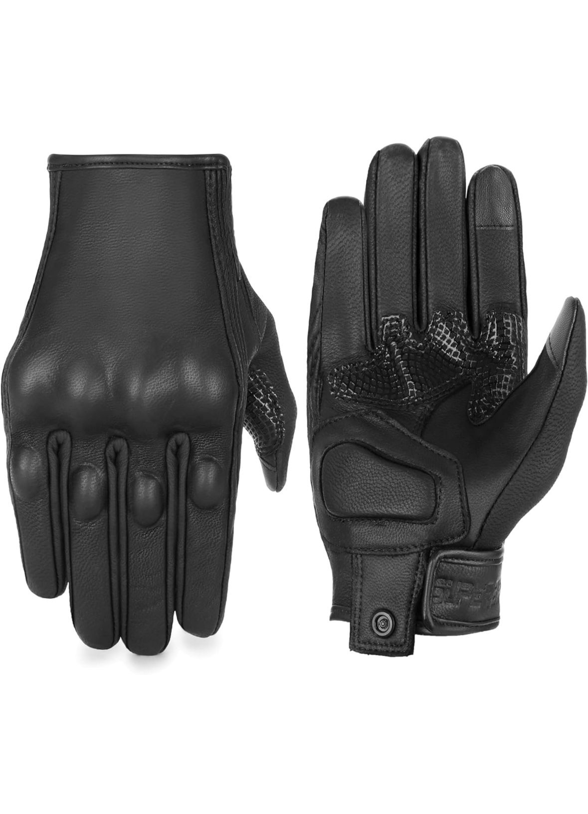 Motorcycle Gloves Touchscreen Armored Motorbike Gloves for Ladies (Black Leather,Non-Perforated)