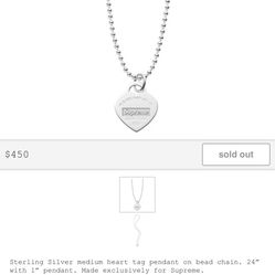 Supreme Tiffany & Co Heart Tag Pendant
