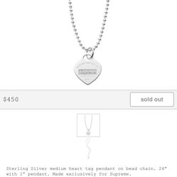 Supreme Tiffany & Co Heart Tag Pendant