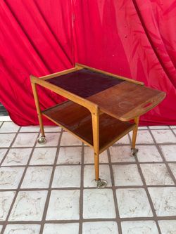 Vintage Mid-Century Modern Wood Tea / Bar Cart