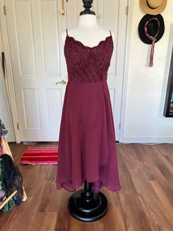 Burgundy Lace Bodice Chiffon Midi Dress