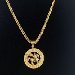 Gold Sagittarius Zodiac Constellation Pendant Charm with 14k Gold Plated Stainless Steel Franco Necklace 3mm 24" Chain Set 