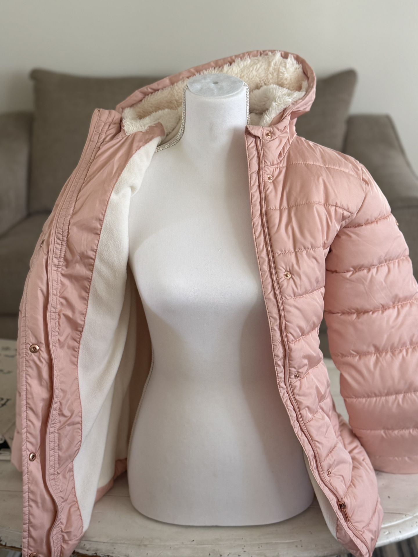 Girls Light Pink Snow Jacket With Rose Gold Accent
