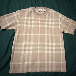 Men’s Burberry Knitted Wool Short Sleeve Beige Shirt Size Small