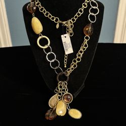 Chicos Elegant Gold and Brown Multi-Stone Necklace 20”