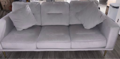 Light Gray Velvet 3-Seat Sofa with Gold Legs