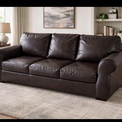 86” Dark Brown Faux Leather Sofa Couch Modern 3 Cushion Living Room