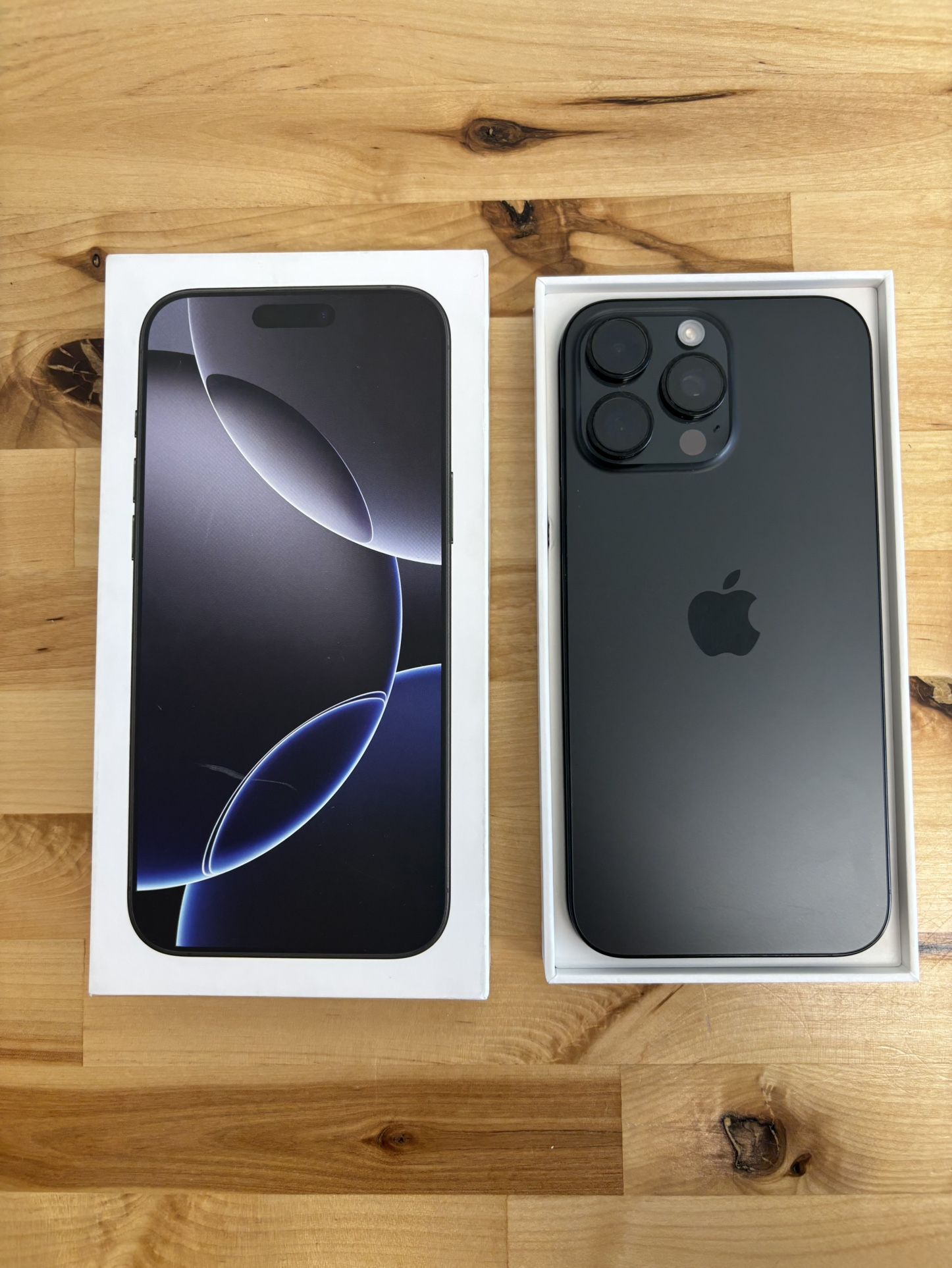 Like New in Box Factory Unlocked iPhone 16 Pro Max 512GB Black Titanium with AppleCare.