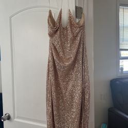 Champagne Sequin Halter Dress 