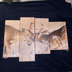 4 piece wall art collection whitetail Deer fight canvas wall art wildlife art