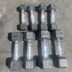 3lb-10lb Rubber Hex Dumbbells 