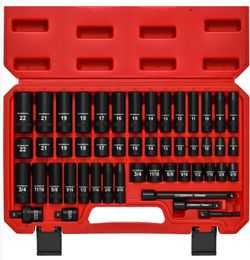 CASOMAN 3/8" Drive Impact Socket Set, 49 Piece Standard SAE and Metric Sizes