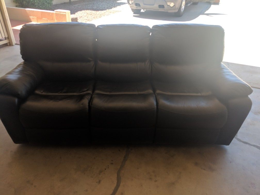Black Leather Recliner Sofa - Nearly New