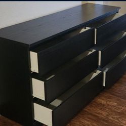 IKEA  MALM 6-DRAWER  DRESSER  BLACK - BROWN 
