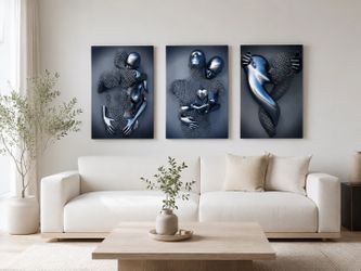Large Contemporary Wall Art Triptych – Professionally Framed