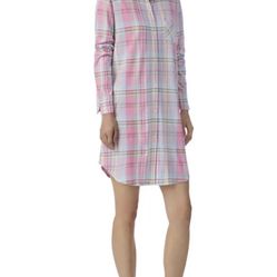 Lauren Ralph Lauren Women’s Notch Collar Plaid Sleep Shirt/size S/nwt